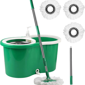 Spin Mop and Bucket with Wringer Set, 360° Spinning Mop Bucket System with 6 Microfiber Mop Replacement Heads and 61" Stainless Steel Adjustable Handle for Floor Cleaning
