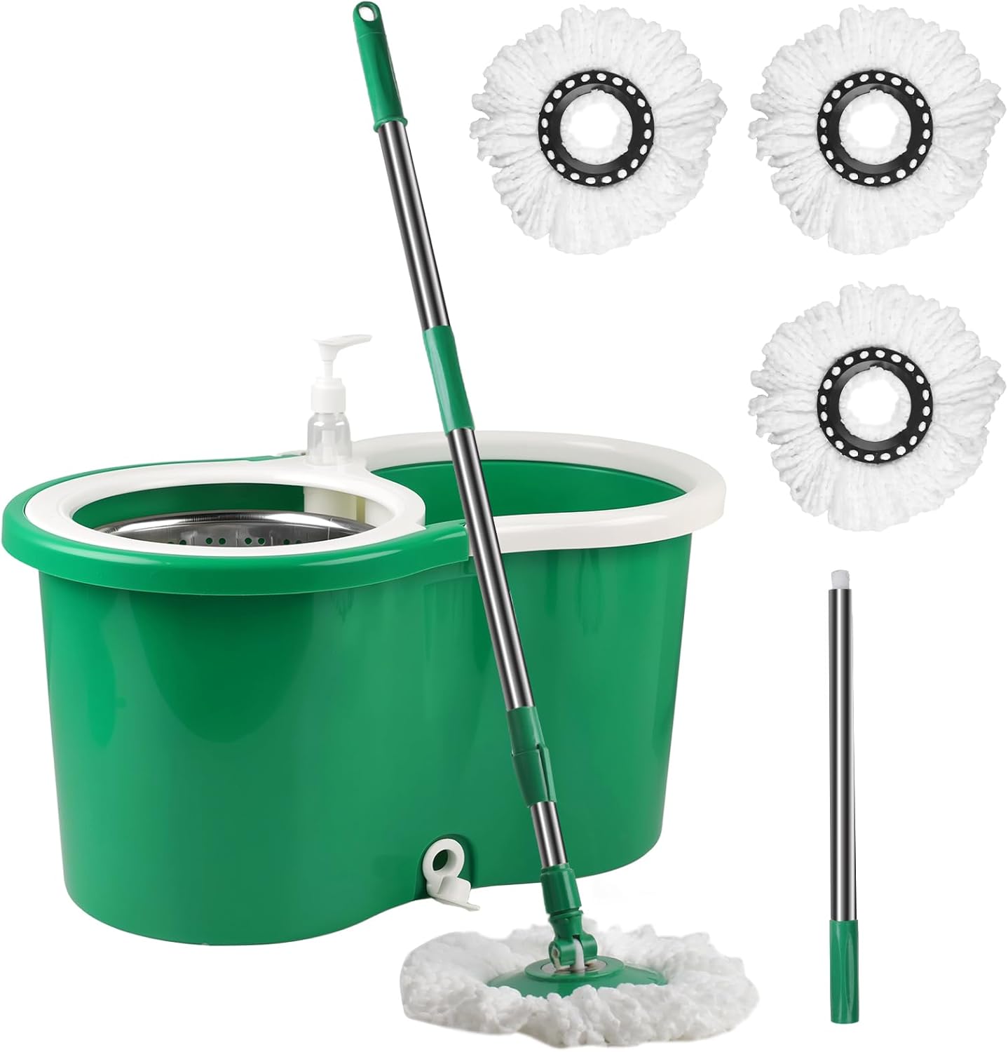 Spin Mop and Bucket with Wringer Set, 360° Spinning Mop Bucket System with 6 Microfiber Mop Replacement Heads and 61" Stainless Steel Adjustable Handle for Floor Cleaning