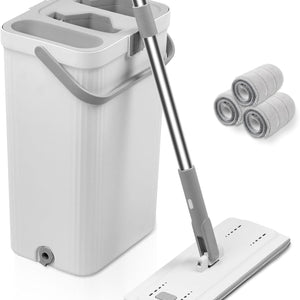 Spin Mop and Bucket with Wringer Set, 360° Spinning Mop Bucket System with 6 Microfiber Mop Replacement Heads and 61" Stainless Steel Adjustable Handle for Floor Cleaning