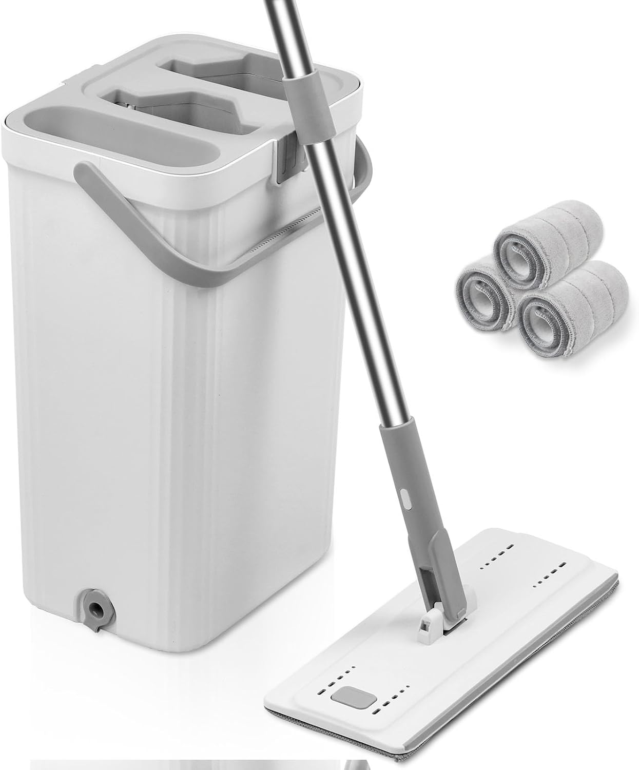 Spin Mop and Bucket with Wringer Set, 360° Spinning Mop Bucket System with 6 Microfiber Mop Replacement Heads and 61" Stainless Steel Adjustable Handle for Floor Cleaning