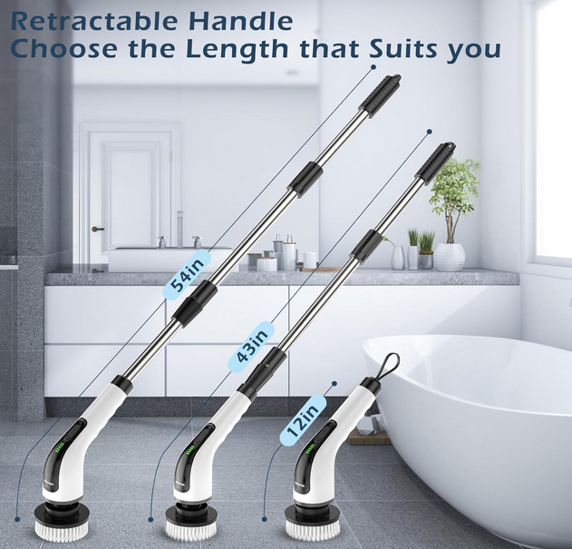 Bomves Electric Spin Scrubber, Cordless Cleaning Brush Scrubber for Home, 8 Replaceable Brush Heads-90Mins Work Time, 3 Adjustable Size, 2 Speeds for...
