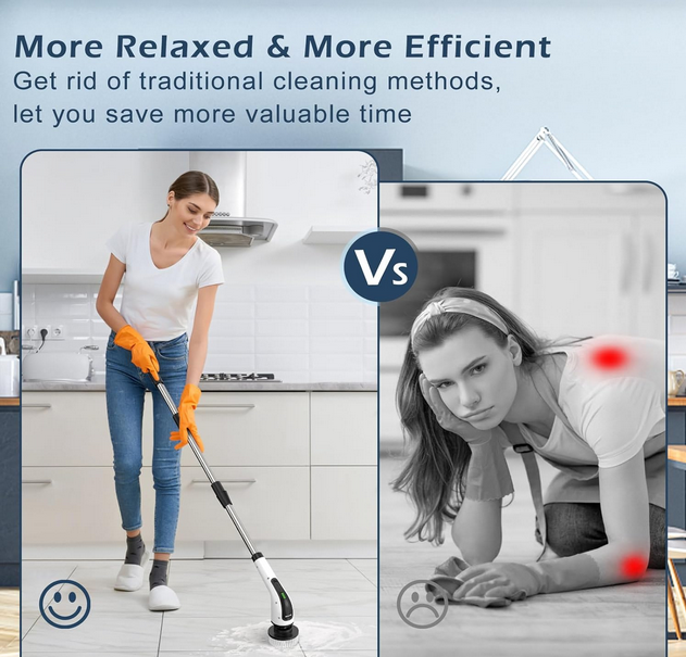 Bomves Electric Spin Scrubber, Cordless Cleaning Brush Scrubber for Home, 8 Replaceable Brush Heads-90Mins Work Time, 3 Adjustable Size, 2 Speeds for...