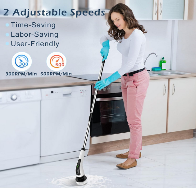 Bomves Electric Spin Scrubber, Cordless Cleaning Brush Scrubber for Home, 8 Replaceable Brush Heads-90Mins Work Time, 3 Adjustable Size, 2 Speeds for...