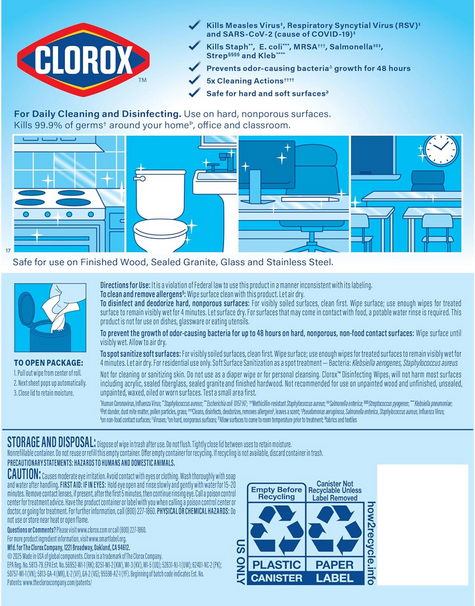 Clorox Disinfecting Wipes for Allergy Season, Bleach-Free, Multi-Surface Cleaner, Antibacterial, Fresh Scent & Crisp Lemon, 75 Count Each, Pack of 3