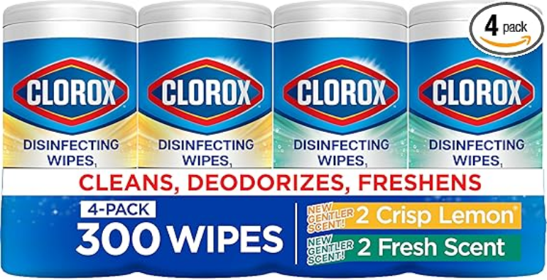 Clorox Disinfecting Wipes for Allergy Season, Bleach-Free, Multi-Surface Cleaner, Antibacterial, Fresh Scent & Crisp Lemon, 75 Count Each, Pack of 3
